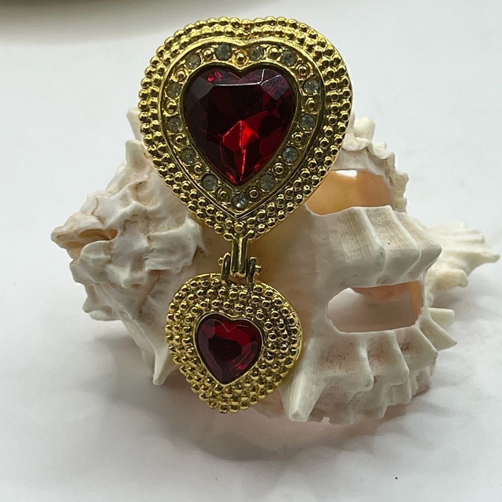 Victoria Secret, gold tone heart and red heart, brooch
